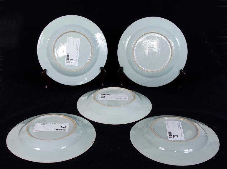 TALLRIKAR, 5 st, porslin, Kina, 1700-tal.