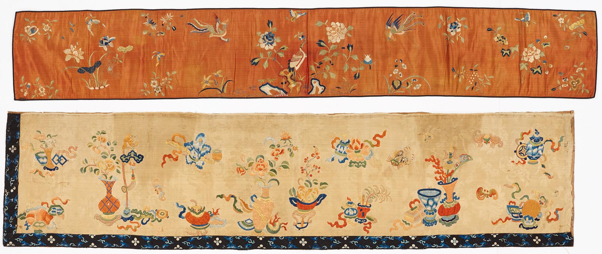 PARTI TEXTILIER, broderat siden. Qing dynastin.