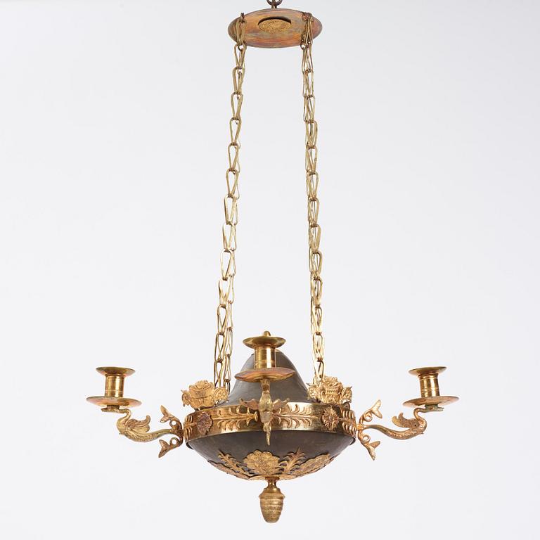 A Swedish Empire four-light hanging-lamp, first part of the 19th century.