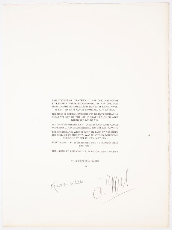 Karel Appel, portfolio with 5 lithographs in colour, "Tantrika 1", 1983, signed 16/75.