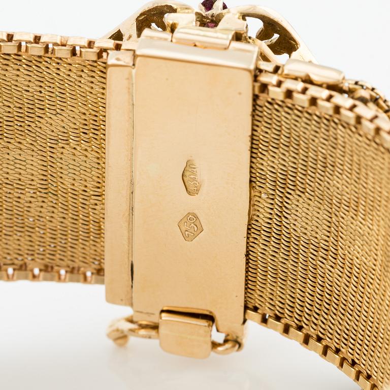 Armband, 18K guld med tofsar och rosa stenar, Italiensk stämpel.