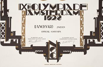 DIPLOM, Olympiska Spelen Amsterdam 1928.