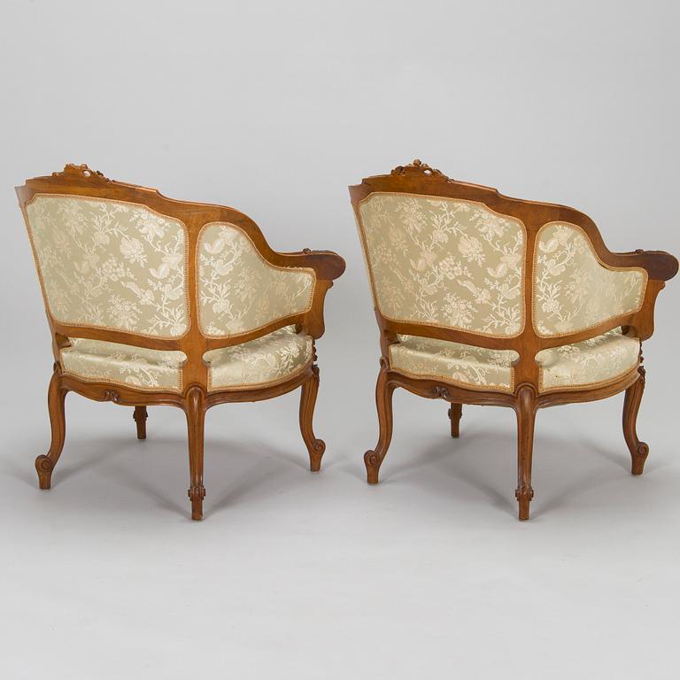 Soffa och fåtöljer, ett par, omkring 1900.