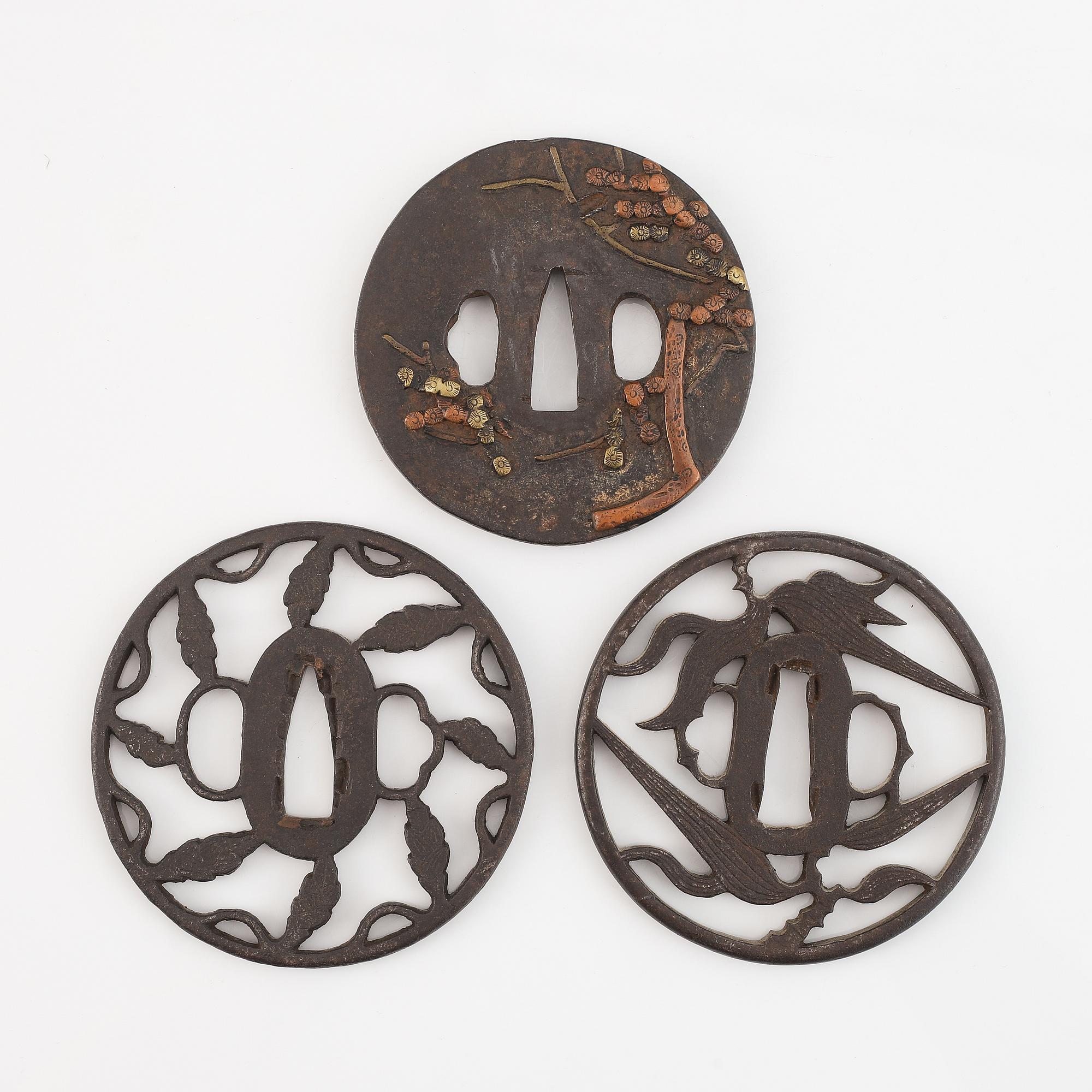 Three Japanese iron Tsubas, Edo.