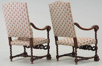KARMSTOLAR, ett par, barockstil, 1900-talets första hälft.