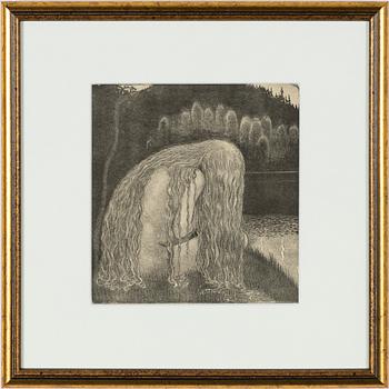 John Bauer, "Hon grät och snyftade, hon darrade av ångest och köld, men svanhamnen var och förblev borta".