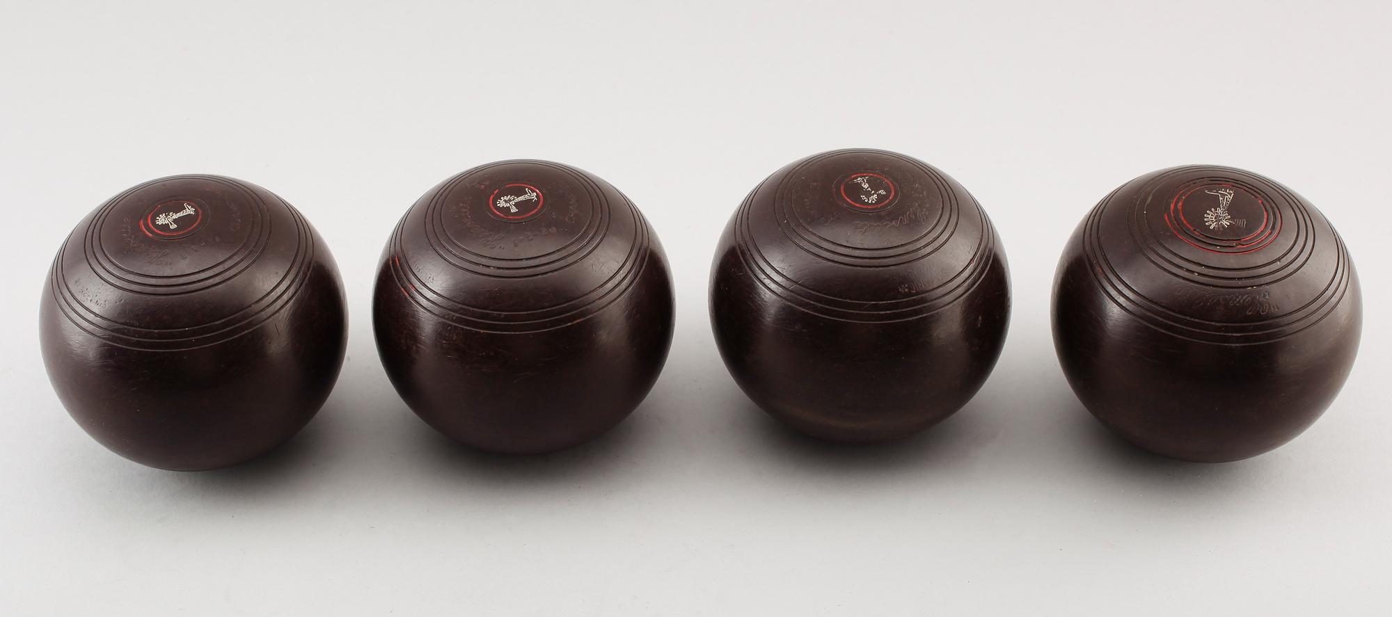 LAWN BOWLS, 4 st, trä, England, 1900-talets första hälft.