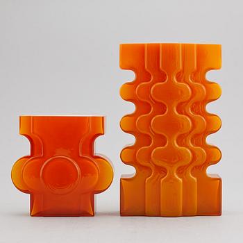 PO STRÖM, two glass vases, Alsterfors, signed and dated 1970.