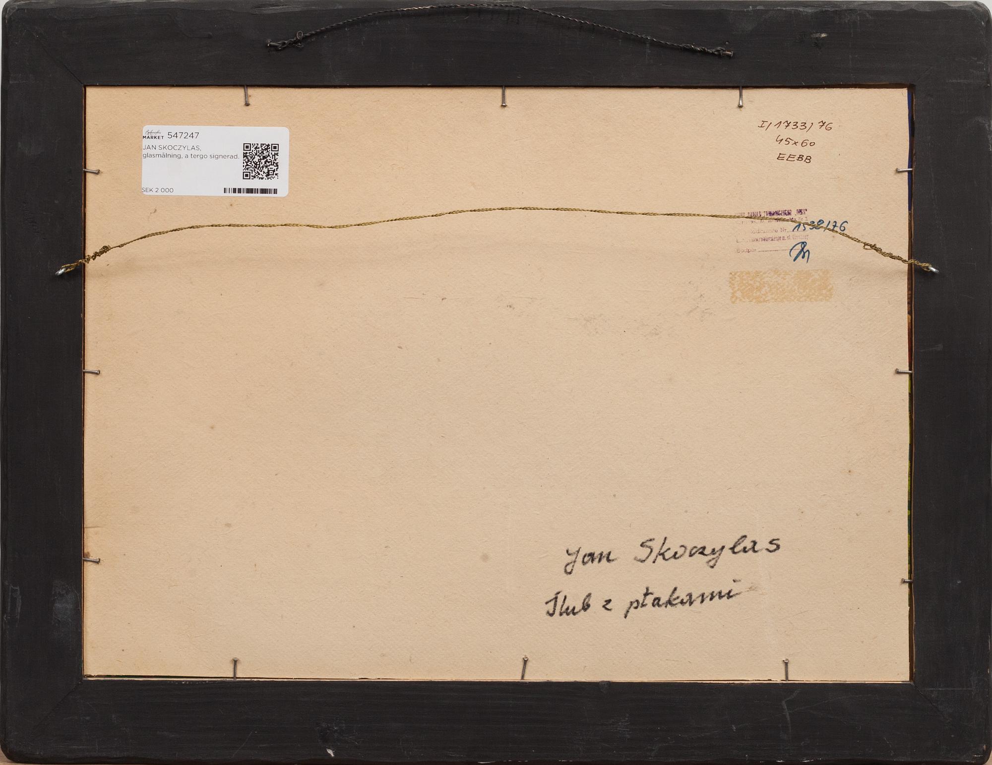 JAN SKOCZYLAS, glasmålning, a tergo signerad.