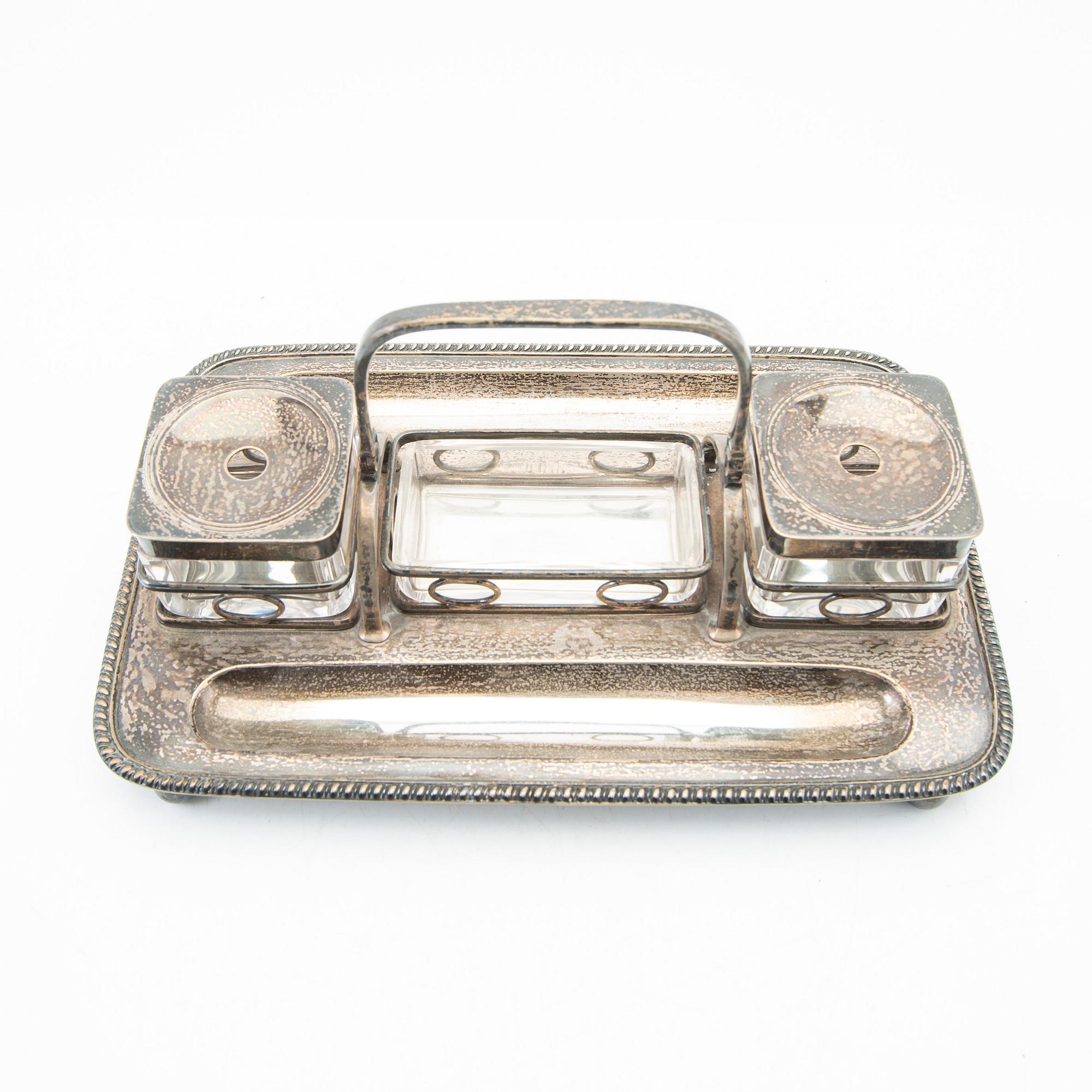 Writing set, silver, London, England, 1933, along with a letter opener, Hugo Strömdahl, Stockholm, 1953, and a seal.