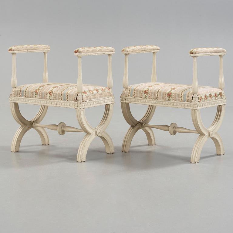 A pair of Gustavian 18th century stools by J Lindgren, master 1770.