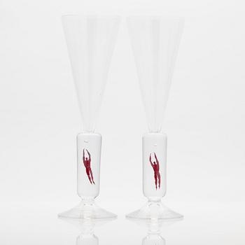 Bertil Vallien, "Millenium", Champagneglas, ett par, Kosta Boda.
