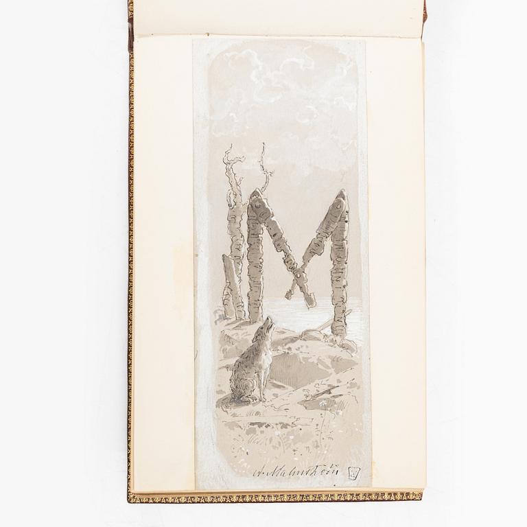 Album with among other things 16 pieces of watercolours and drawings by Swedish artists.