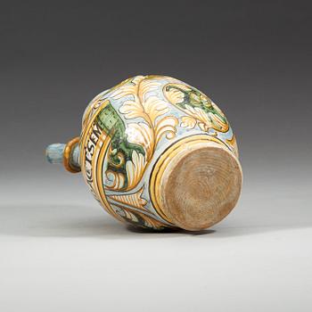 An Italian Castelli maiolica syrup-jar, 17th Century.