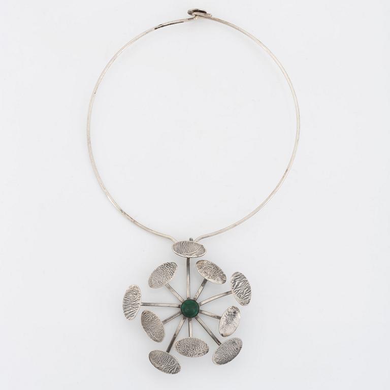 Collier silver med malakit,  Brødrene Bjerring Denmark.