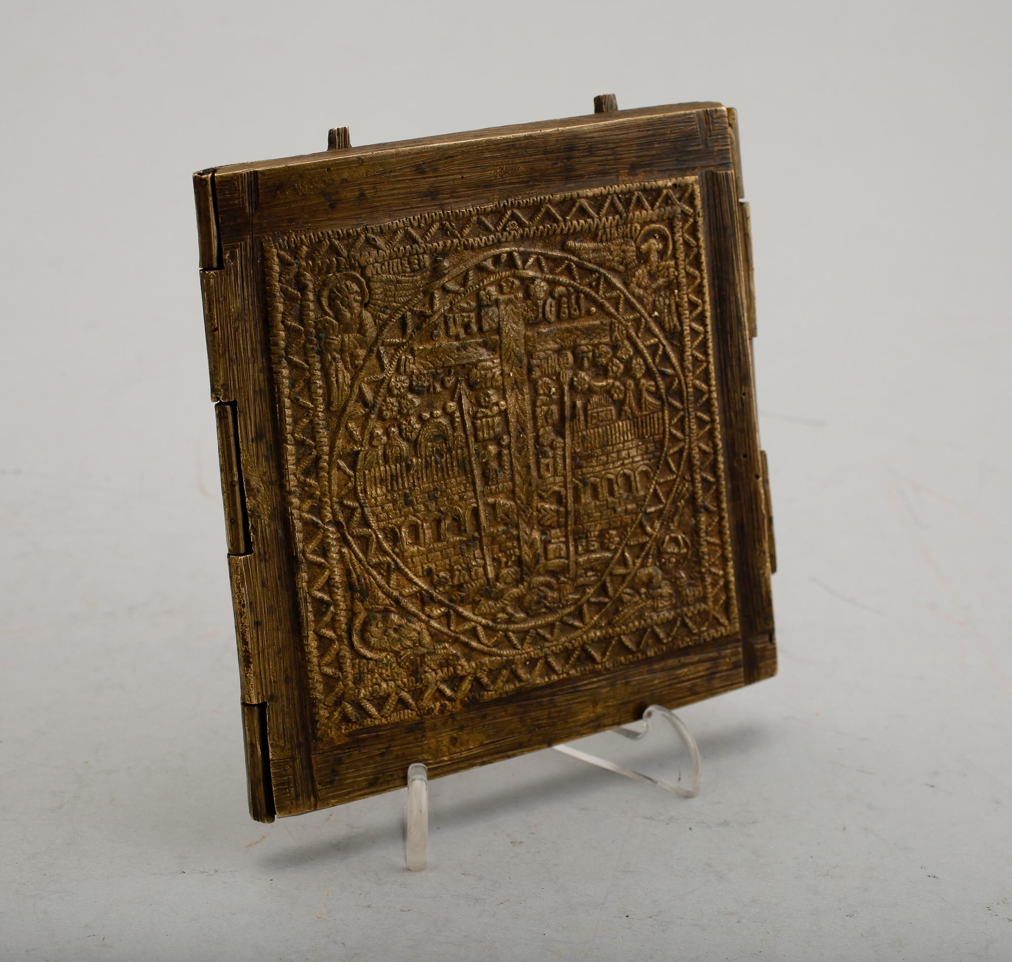 TRIPTYK, mässing, sannolikt grekisk-ortodox, 1700-/1800-tal.