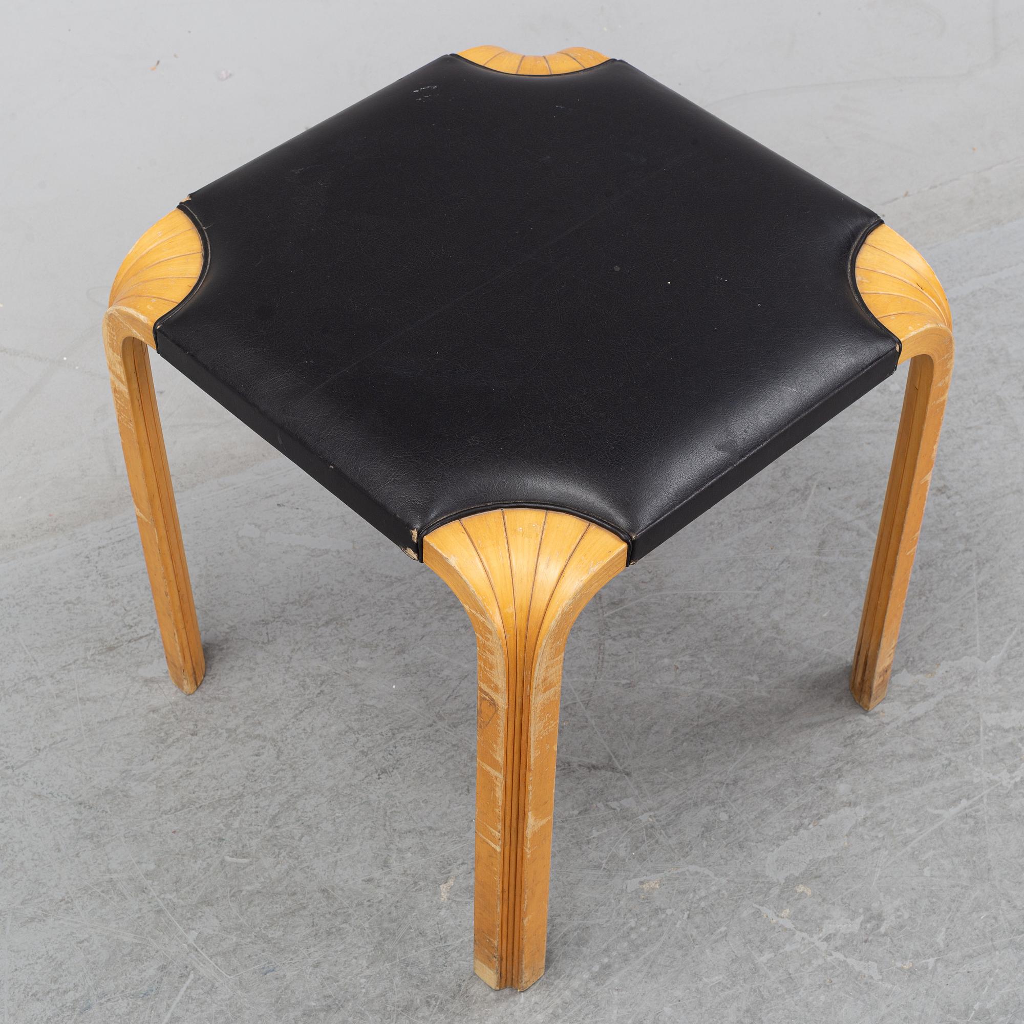 Alvar Aalto, a birch and leather stool, Artek, second half of the 20th century.