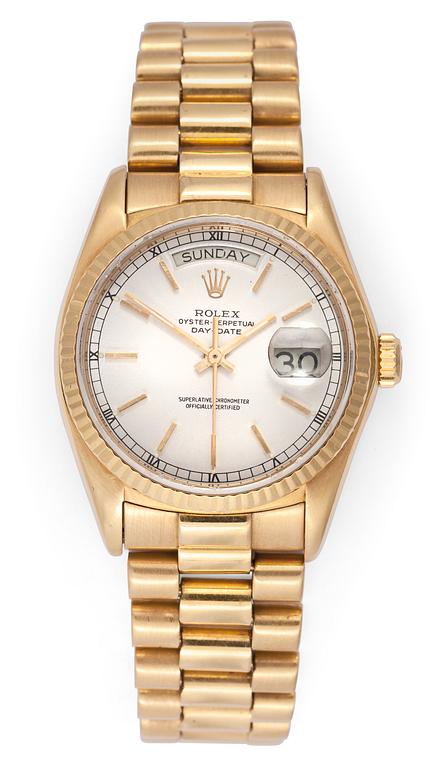 A Rolex Day-Date gentleman's wrist watch, c. 1983.