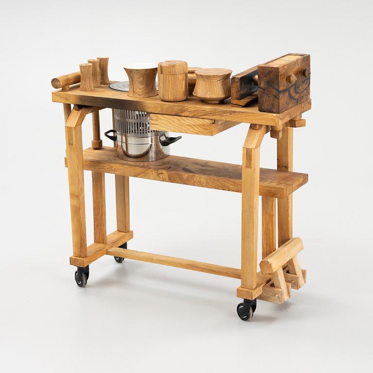 Magnus Ek, a ash wood trolley for preparation of sauce, 'Dave',  Oaxen Krog, 2020.