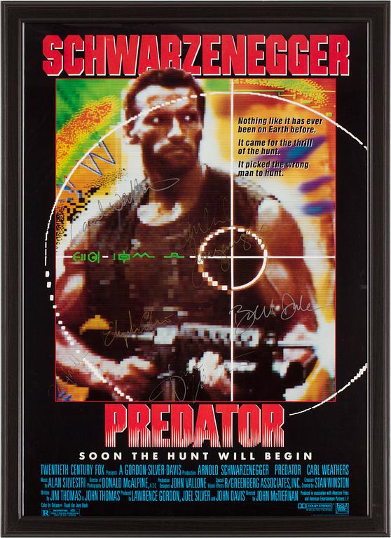 FILMAFFISCH, "Predator", 6 st egenhändigt signerade autografer, 1987.