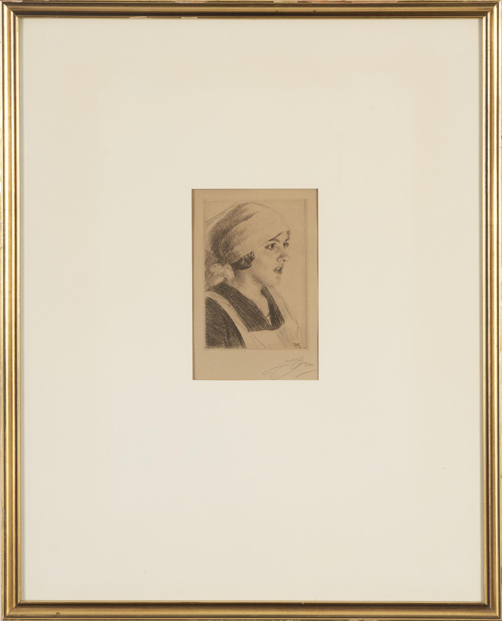 Anders Zorn, etching, 1914, signed Zorn in pencil.