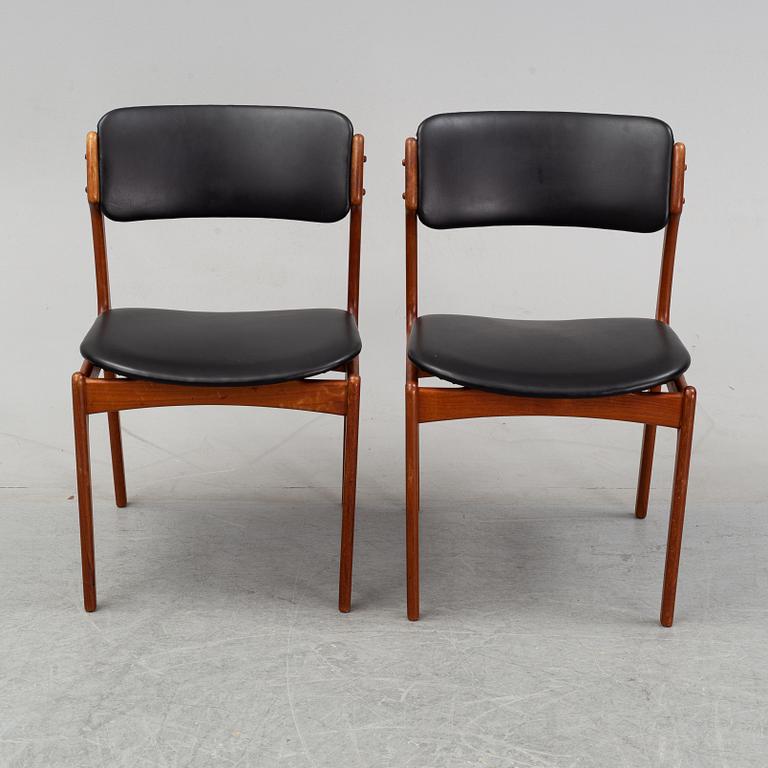 A teak dining group, table and six chairs model no. 49, designed by Erik Buch, Denmark, in 1949.