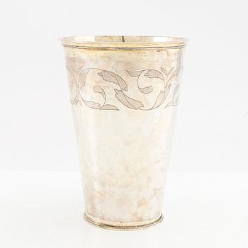 A Swedish late 17th century parcel-gilt silver beaker, mark of Christopher Richter, Stockholm 1696.