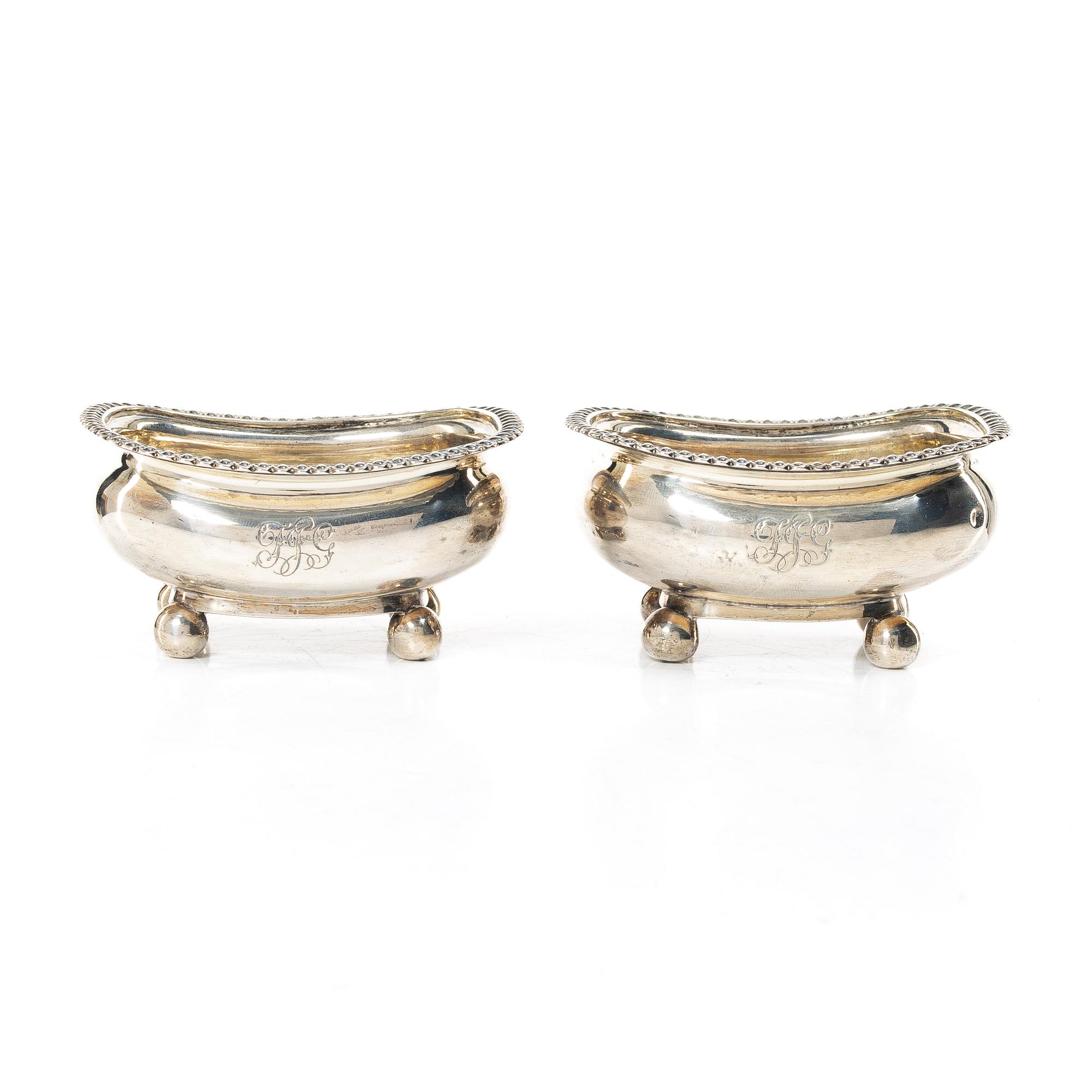 A pair of silver salt cellars, Alexander Hewat, London, England, 1810.