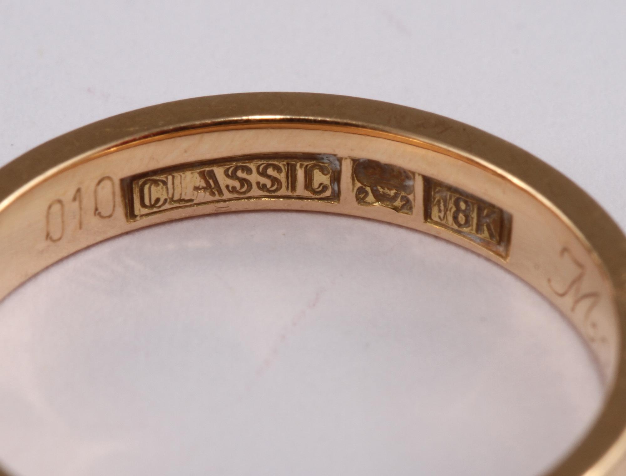 RING, 18k guld med briljantslipad diamant, 0.10 ct, Smycka, Karlstad. Vikt 3 g.