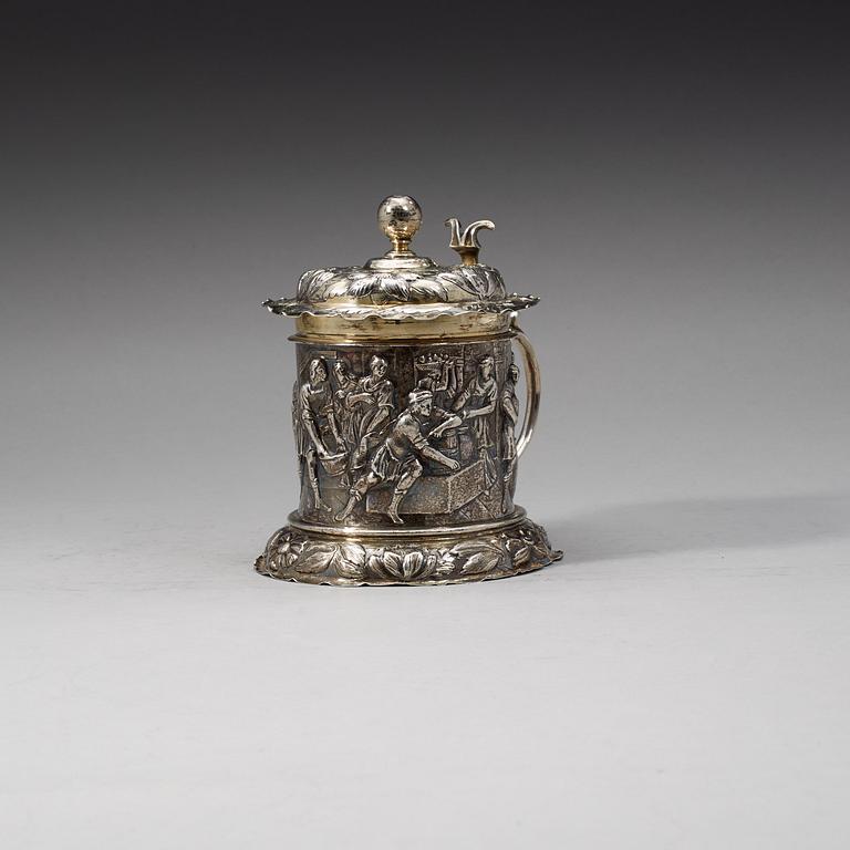 A German 17th century parcel-gilt tankard, David Schwestermüller I, Augsburg 1669-1673.