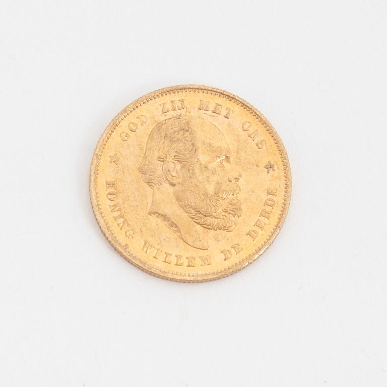 A Dutch goldcoin, 10 Gulden, 1877.