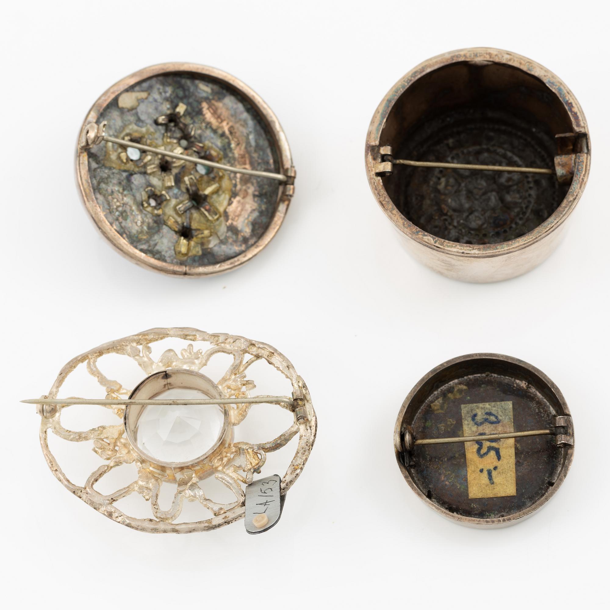 Lars Arby, four brooches, sterling silver and enamel, Gothenburg 1962 and 1966.