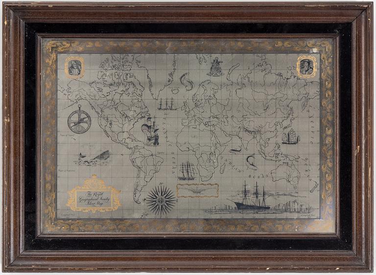 MAP, sterling silver, "The Royal Geographical society silver map", England 1977.