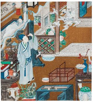 Kinesisk konstnär, färg och tusch på papper, nio stycken. Qingdynastin, 1800-tal.