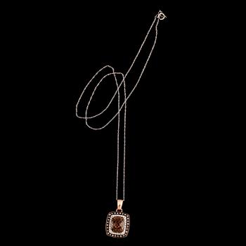 COLLIER, 14 k vit- och roséguld, hänge med rökkvarts och diamanter.