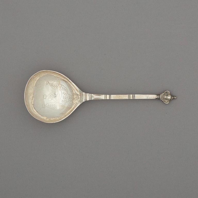 A Swedish 18th century silver spoon, marks of Johan Grubb, (Hudiksvall 1725-1756 -(-58)).