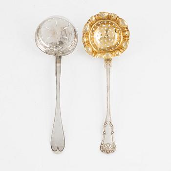 Two Swedish Silver Sprinkle Spoons, 19th century.