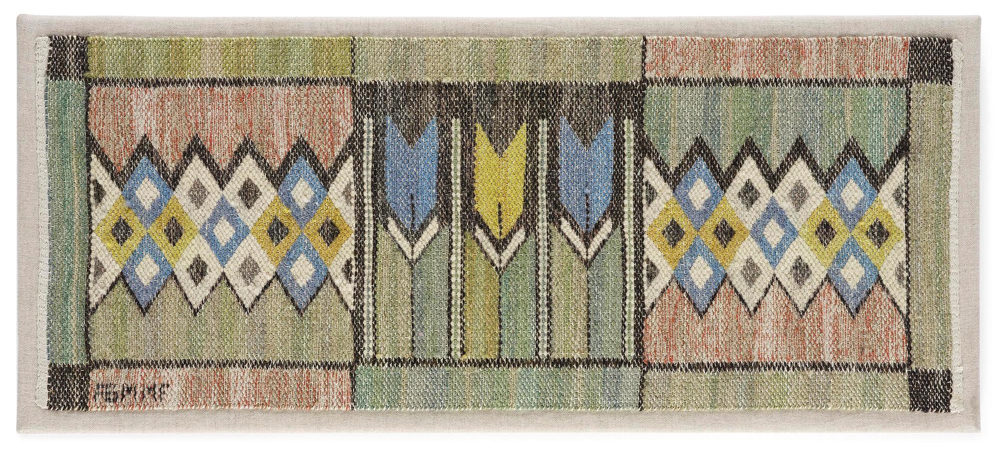 Märta Måås-Fjetterström, a 'Crocus' textile, c. 25 x 62 cm, signed AB MMF.