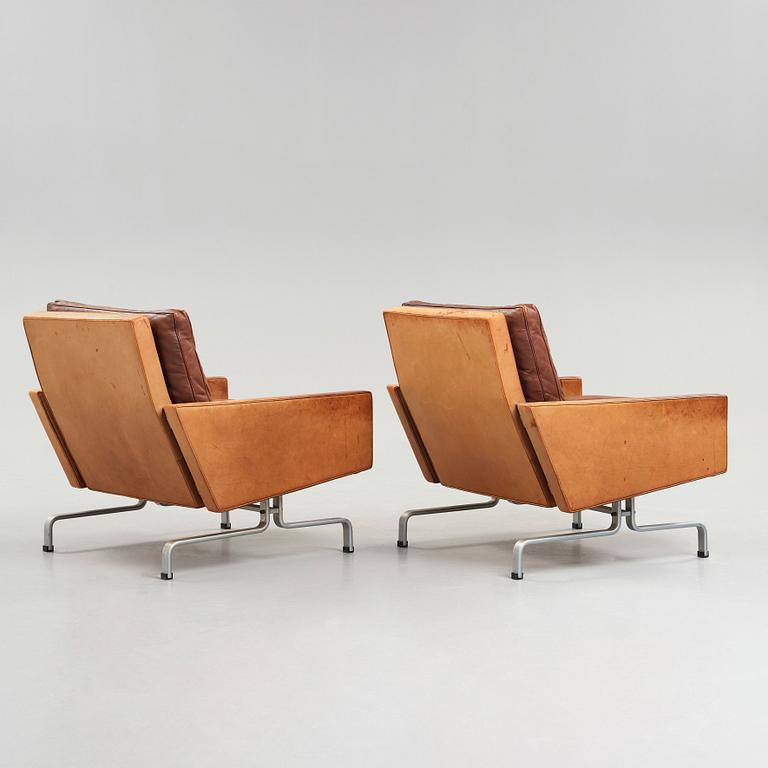 Poul Kjaerholm, A pair of Poul Kjaerholm 'PK-31' steel and brown leather easy chairs, by E old Christensen, Denmark 1960's.