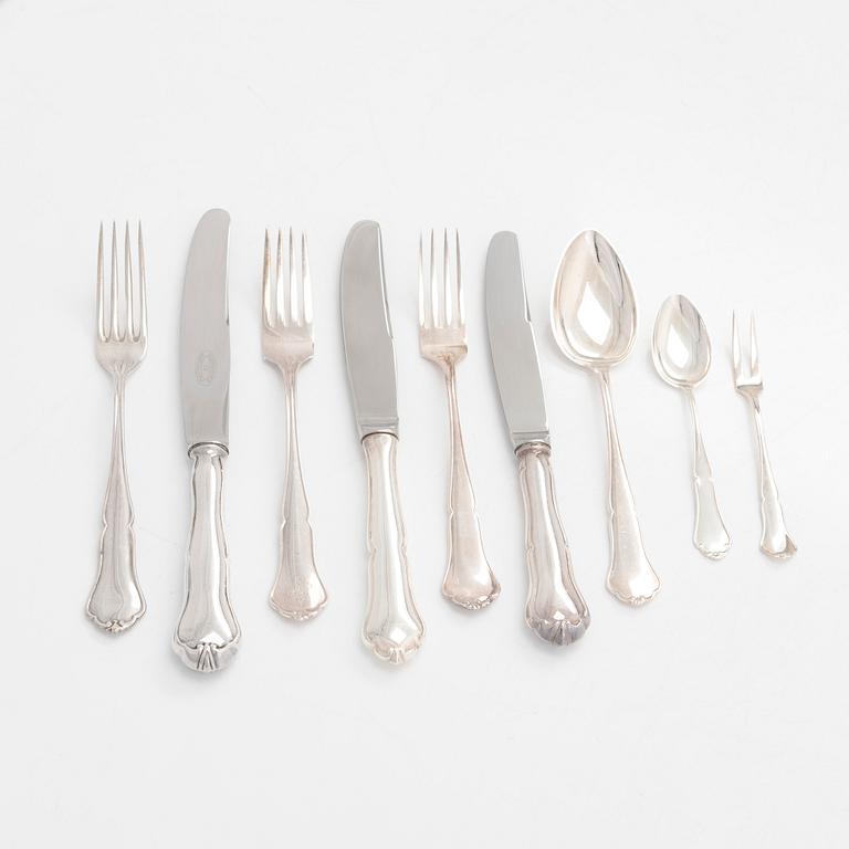 A 78-piece silver 'Chippendale' cutlery set, 1978-2007. Various Finnish manufacturers.