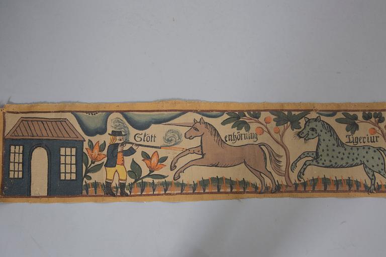 VÄGGBONAD, målad på duk, Södra Unnaryd socken, enligt påskrift. Småland, Omkring 1900.