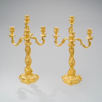 A PAIR OCH CANDELABRAS, gilt bronze, Paris late 19th century, signed Robert Freres Sculpt.