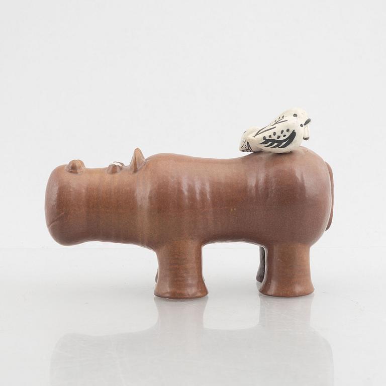 Lisa Larson, a 'Flodhäst med fåglar' (Hippo with Birds) figurine, Gustavsberg, 1966-70.