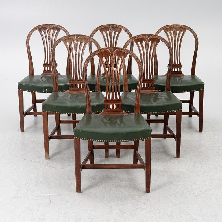 Six chairs, Gustavian style, mid-20th century.