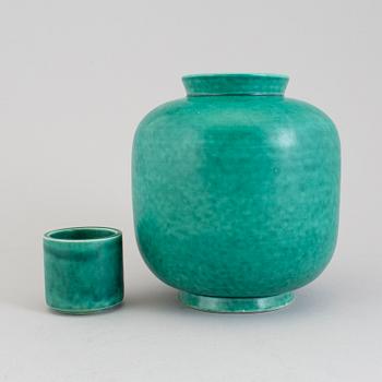 WILHELM KÅGE, A stoneware vase and cigarettestand from Gustavsberg.