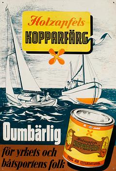 REKLAMSKYLT, plåt, "Holzapfels Kopparfärg", 1900-talets mitt.