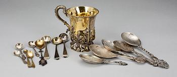 PARTI SILVER, 15 st, b.la. Sheffield England, 1800-tal. Totalvikt 373.