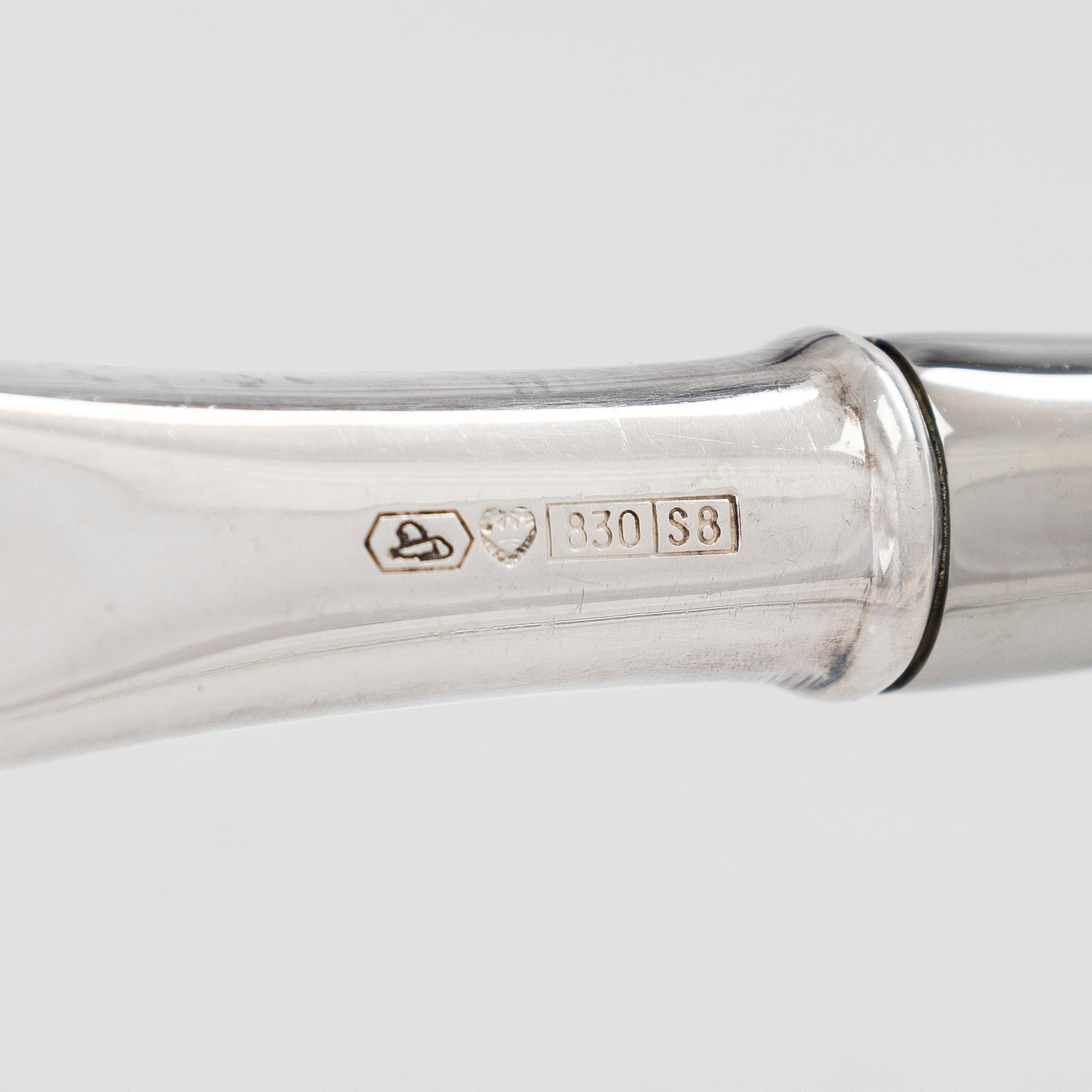 Tapio Wirkkala, Serveringsbestick, silver och stål, "Tapio" Kultakeskus Tavastehus 1995.