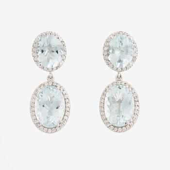 Aquamarine and brilliant-cut diamond earrings.