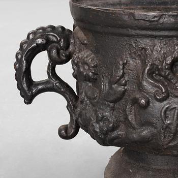 A pair of Swedish cast iron plant pot with the monogram of Queen Hedvig Eleonora, probably 1920's.